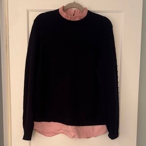 Black Sweater with Pink Ruffle Collar
